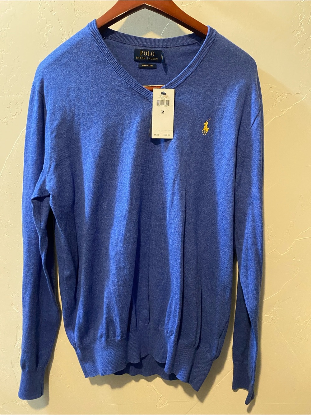 Polo by Ralph Lauren Royal Blue V-Neck Sweater with Yellow Pony